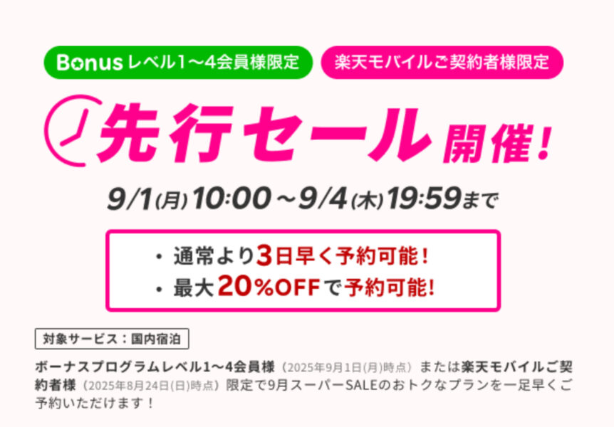 楽天トラベルスーパーセール先行セール